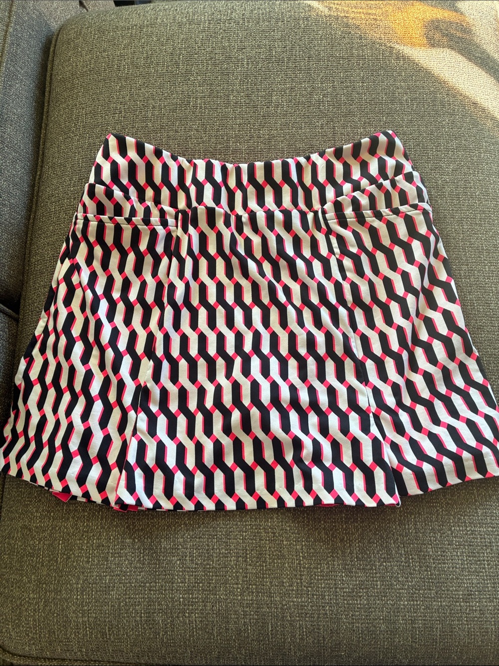 Tail Geometric Mini Skirt in Black, White & Pink